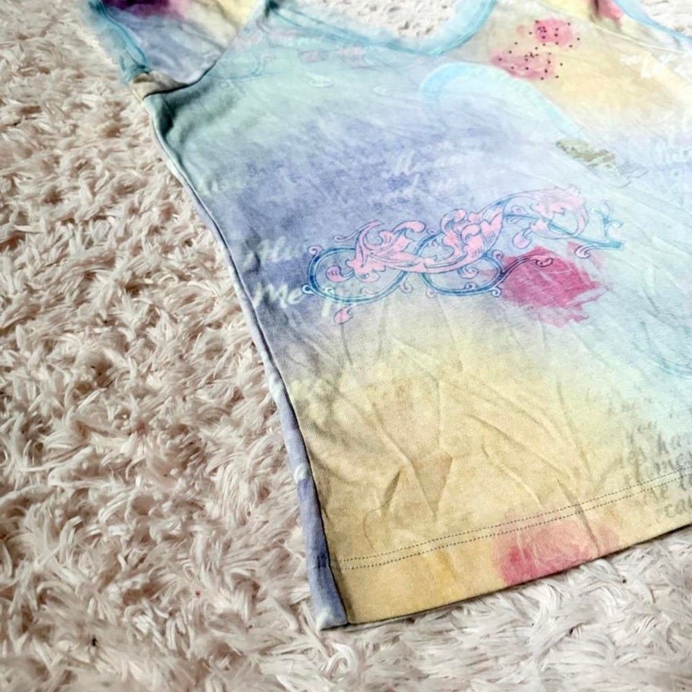 Watercolor Abstract Whimsical Fairy Artistic Colorful Y2K Vintage Top Womens S - Picture 3 of 7